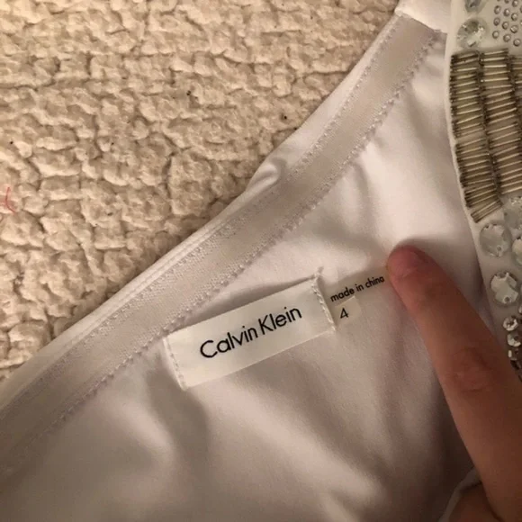 CALVIN Klein White One Shoulder Crystal Dress - Picture 5 of 7